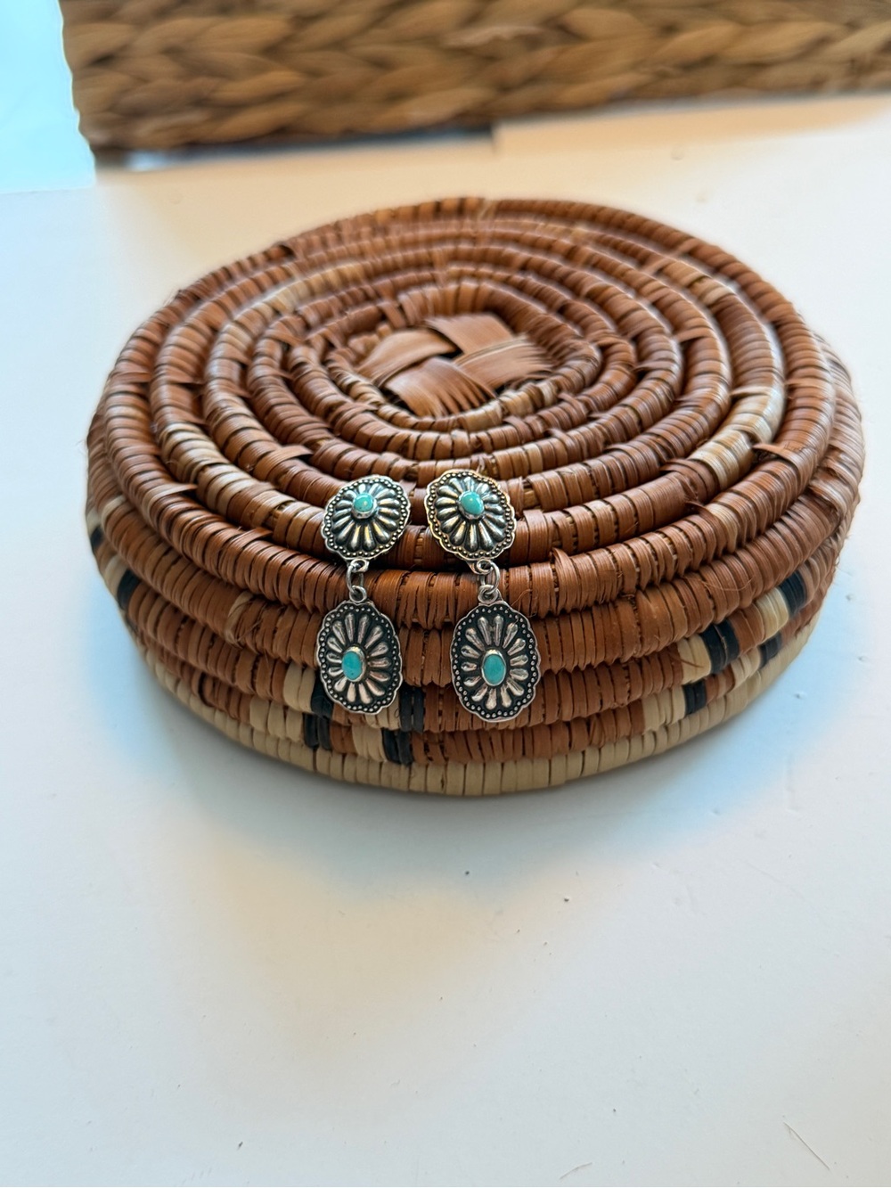 Concho dangle earrings. Made in Mexico. - Picture 2 of 6